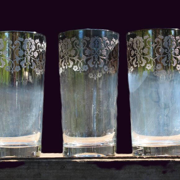 VTG Silver Fade Lusterware HighBall/Iced Tea Tumblers 5.5" 12oz MCM Set of 3 - Picture 1 of 5